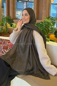 Lamelif  G Desen Ayrobin Floş Jakar  Şal Koyu Yeşil