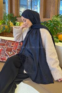 Lamelif  G Desen Ayrobin Floş Jakar  Şal Lacivert