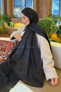 Lamelif  G Desen Ayrobin Floş Jakar  Şal Siyah