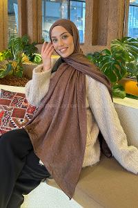 Lamelif  G Desen Ayrobin Floş Jakar  Şal Tozlu Kahve