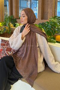 Lamelif  G Desen Ayrobin Floş Jakar  Şal Tozlu Kahve