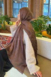 Lamelif  G Desen Ayrobin Floş Jakar  Şal Tozlu Kahve