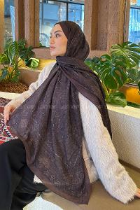 Lamelif Retro Desen Bambu Şal Acı Kahve