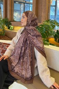 Lamelif Retro Desen Bambu Şal Asker Yeşili Koyu Kahve