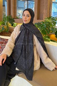 Lamelif Retro Desen Bambu Şal Siyah Gri