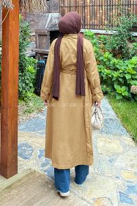 Camel Long Arm Belted Cotton Trench Coat