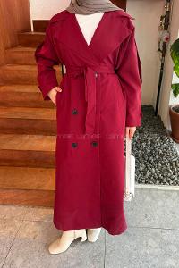 Lamelif Against Omuz Apoletli Trençkot Bordo