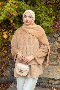 Lamelif Atkılı Peluş Mont Bej