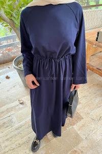 Lamelif Bel Tünel Detaylı Elbise Lacivert