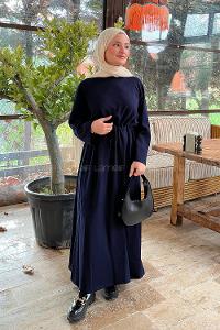 Lamelif Bel Tünel Detaylı Elbise Lacivert