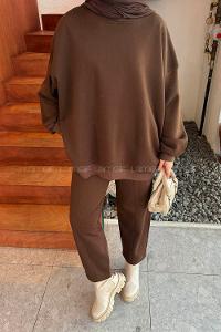 Bitter Brown Crew Neck Long Arm Cotton Regular Trousers Comfortable Suit