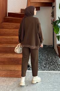 Bitter Brown Crew Neck Long Arm Cotton Regular Trousers Comfortable Suit