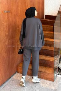 Anthracite Crew Neck Long Arm Cotton Regular Trousers Comfortable Suit