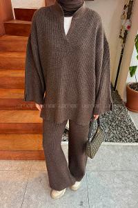 Lamelif Fitilli Triko Takım Acı Kahve