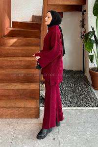 Lamelif Fitilli Triko Takım Bordo