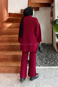 Lamelif Fitilli Triko Takım Bordo