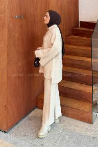 Lamelif Fitilli Triko Takım Krem