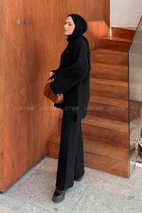 Lamelif Fitilli Triko Takım Siyah