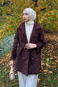 Lamelif Kaşe Kaban Kahverengi