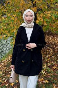 Lamelif Kaşe Kaban Siyah