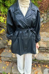 Black Long Arm Belted Skin Trench Coat