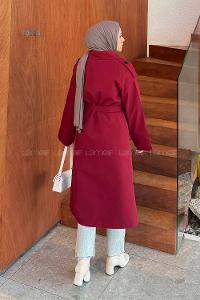 Modalamelif Reglan Kol Düğmeli Trenç Bordo