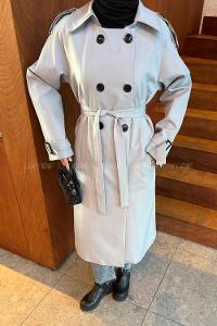 Lamelif Reglan Kol Düğmeli Trenç Gri