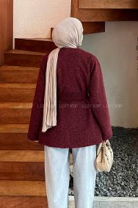 Lamelif Bağlama Detaylı Gold Düğmeli Kaban Bordo