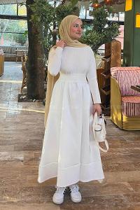 White Crew Neck Cotton Dresess