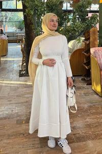 White Crew Neck Cotton Dresess