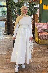 White Crew Neck Cotton Dresess