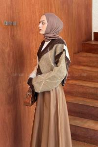 Lamelif Baklava Desen Kazak Kahverengi