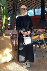 Lamelif Bel Tünel Detaylı Elbise Siyah