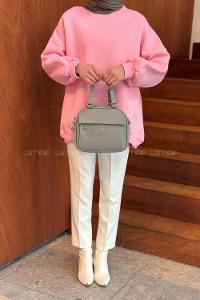 Gray With Zipper Skin Hand Bag Bag