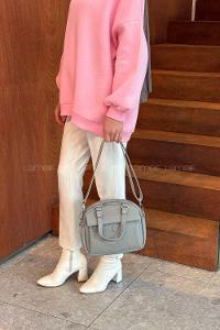 Gray With Zipper Skin Hand Bag Bag