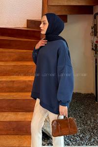 Lamelif Jasmin Bisiklet Yaka Oversize Sweat Lacivert