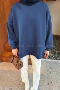 Lamelif Jasmin Bisiklet Yaka Oversize Sweat Lacivert