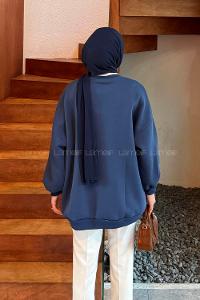 Lamelif Jasmin Bisiklet Yaka Oversize Sweat Lacivert