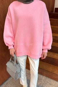 Candy Pink Crew Neck Long Arm Unprinted Sweatshirt