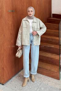 Water Green Shirt Collar Long Arm Gabardin Shirt