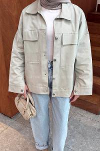 Water Green Shirt Collar Long Arm Gabardin Shirt