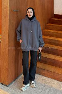 Anthracite Hood Neck Long Arm Unprinted Sweatshirt