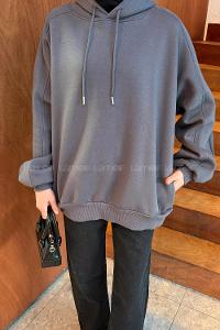 Anthracite Hood Neck Long Arm Unprinted Sweatshirt
