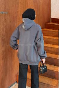 Anthracite Hood Neck Long Arm Unprinted Sweatshirt