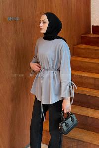 Lamelif Kol Biyeli Sweat Gri