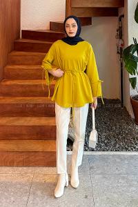 Lamelif Kol Biyeli Sweat Yağ Yeşili