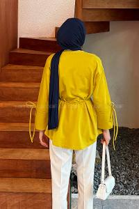 Lamelif Kol Biyeli Sweat Yağ Yeşili