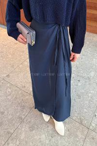 Lamelif Yandan Bağlamalı Pantolon Lacivert