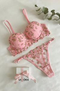 Lamelif Büstiyer Dantelli Nakışlı Destekli Takım