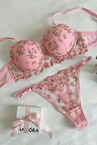 Lamelif Büstiyer Dantelli Nakışlı Destekli Takım